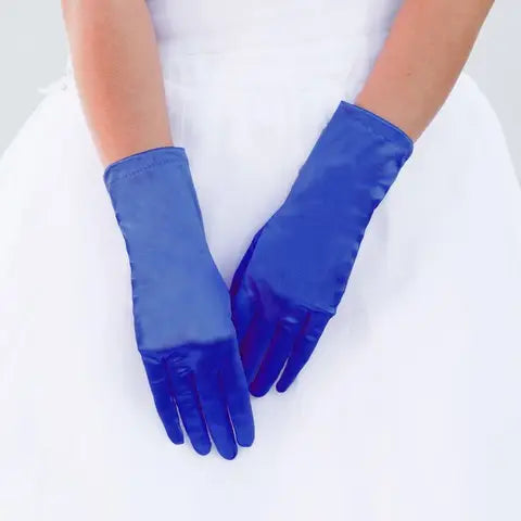 Royal Blue Wrist Length Satin Women's Gloves