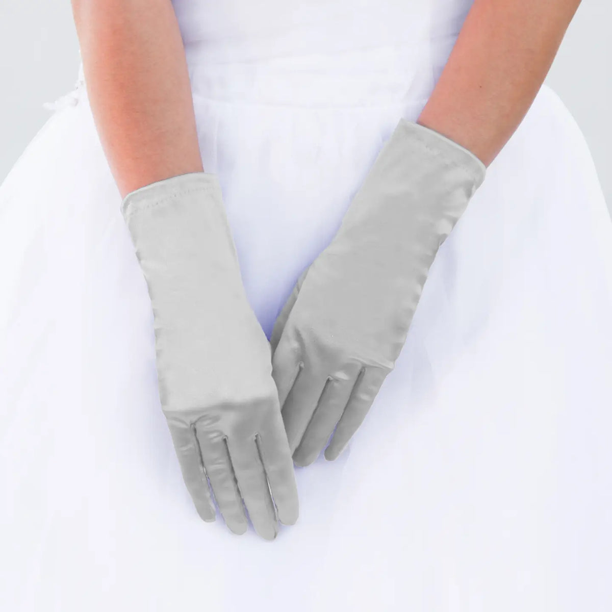 Silver Wrist Length Satin Women's Gloves