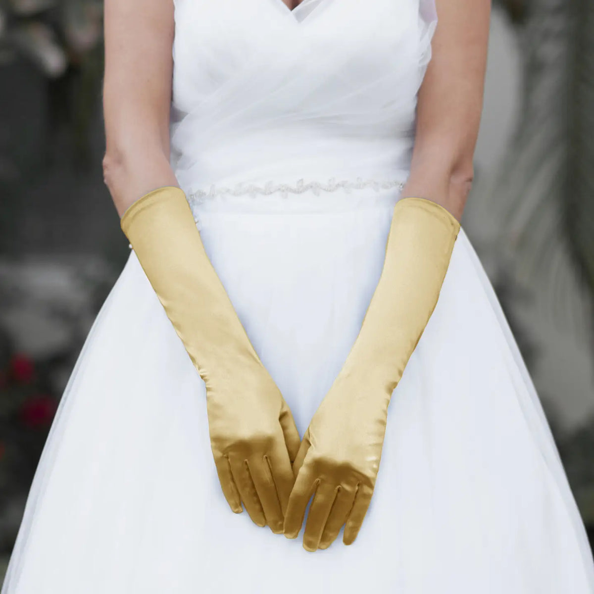 Gold Women's Satin Elbow Gloves