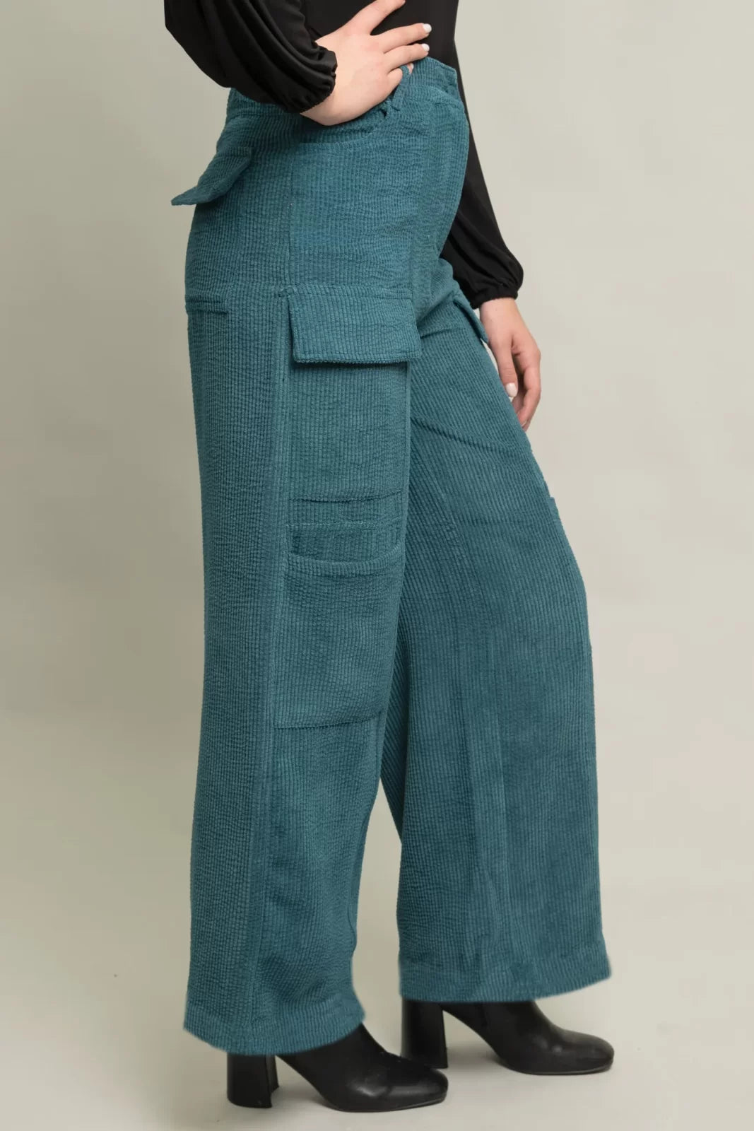 Corduroy Wide Leg Pant w/ Elastic Back Waistband
