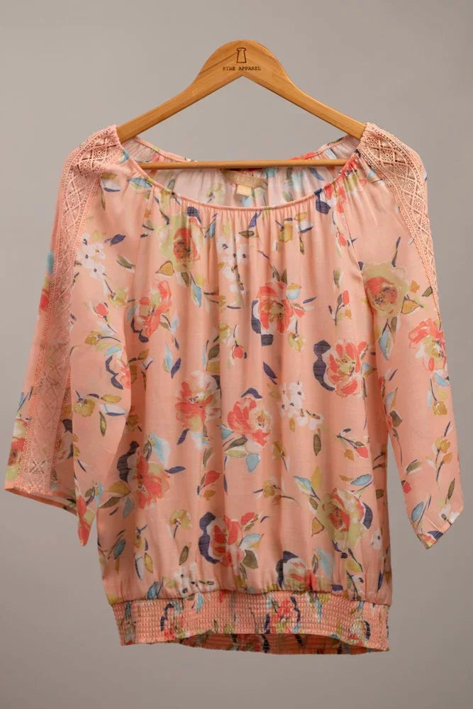 Floral Crinkle Top w/ Rouching
