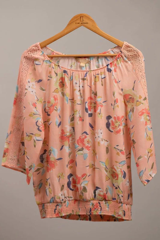 Floral Crinkle Top w/ Rouching