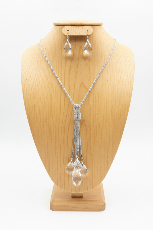 Crystal Cascade Tassel Necklace Set
