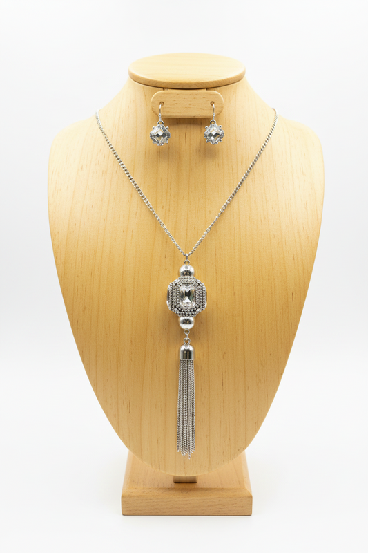 Midnight Glam Tassel Necklace & Earring Set
