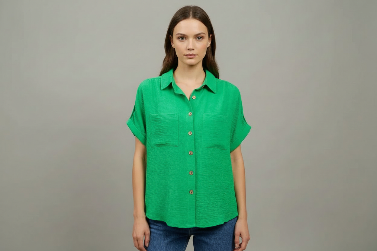 Botton Front Crinkle Top w/ Pockets