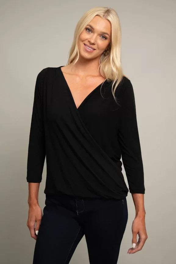 3/4 Sleeve Slub Wrap Top