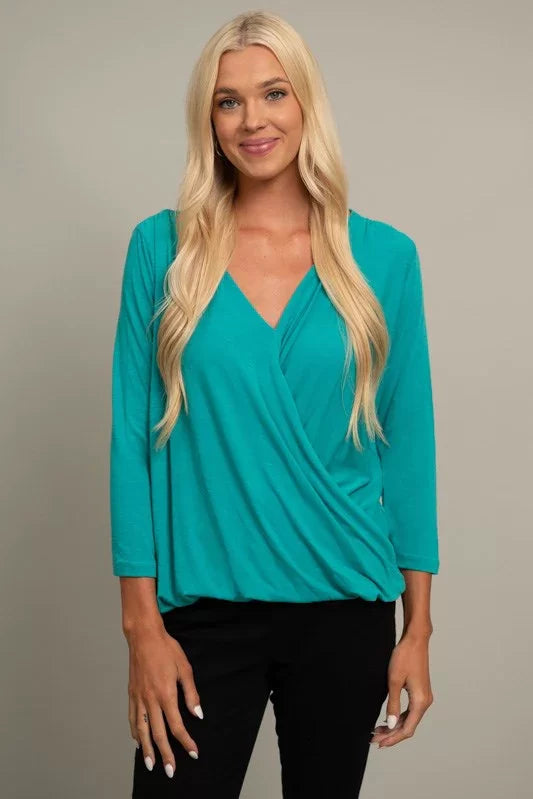 3/4 Sleeve Slub Wrap Top