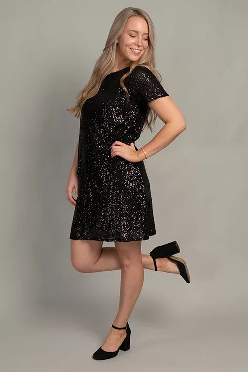 Short Sleeve Knee Length Shimmer Dress