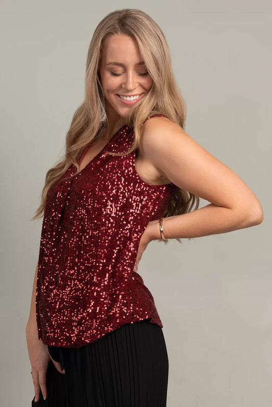 V-Neck Shimmer Inverted Pleat Tank