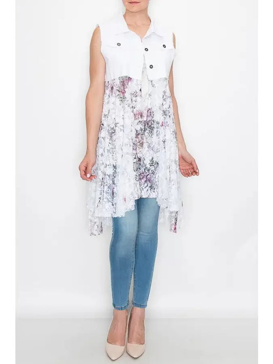 Denim Vest w/ Lace Layer