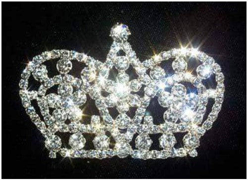Silver Rhinestone Crown Brooch