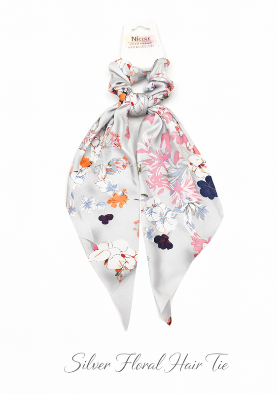 Satin Elegant Floral Long Tail Hair Scrunchie