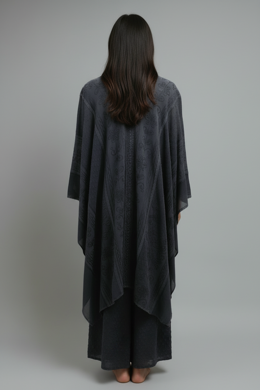 Embroidered w/ Sheer Pannles Poncho