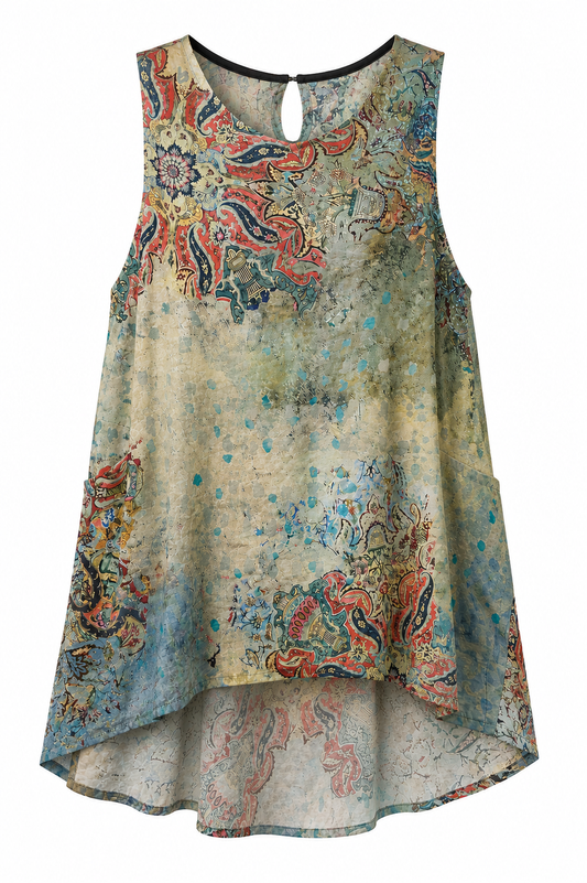 Turquoise Tapestry High-Low Tank Top