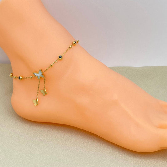 Inlaid Shell 18K Gold Plated Butterfly Anklet