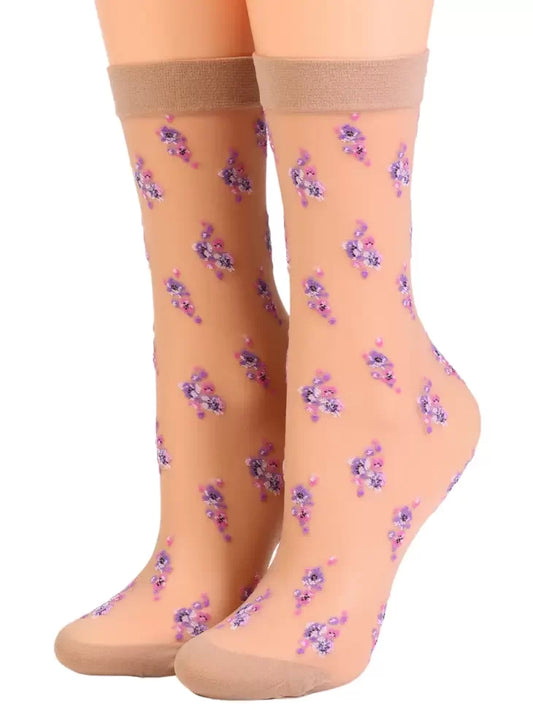 Arina Thin Socks w/ Floral Pattern