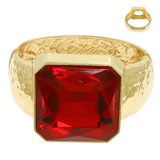 Gemstone Hammered Metal Hinge Bangle Bracelet