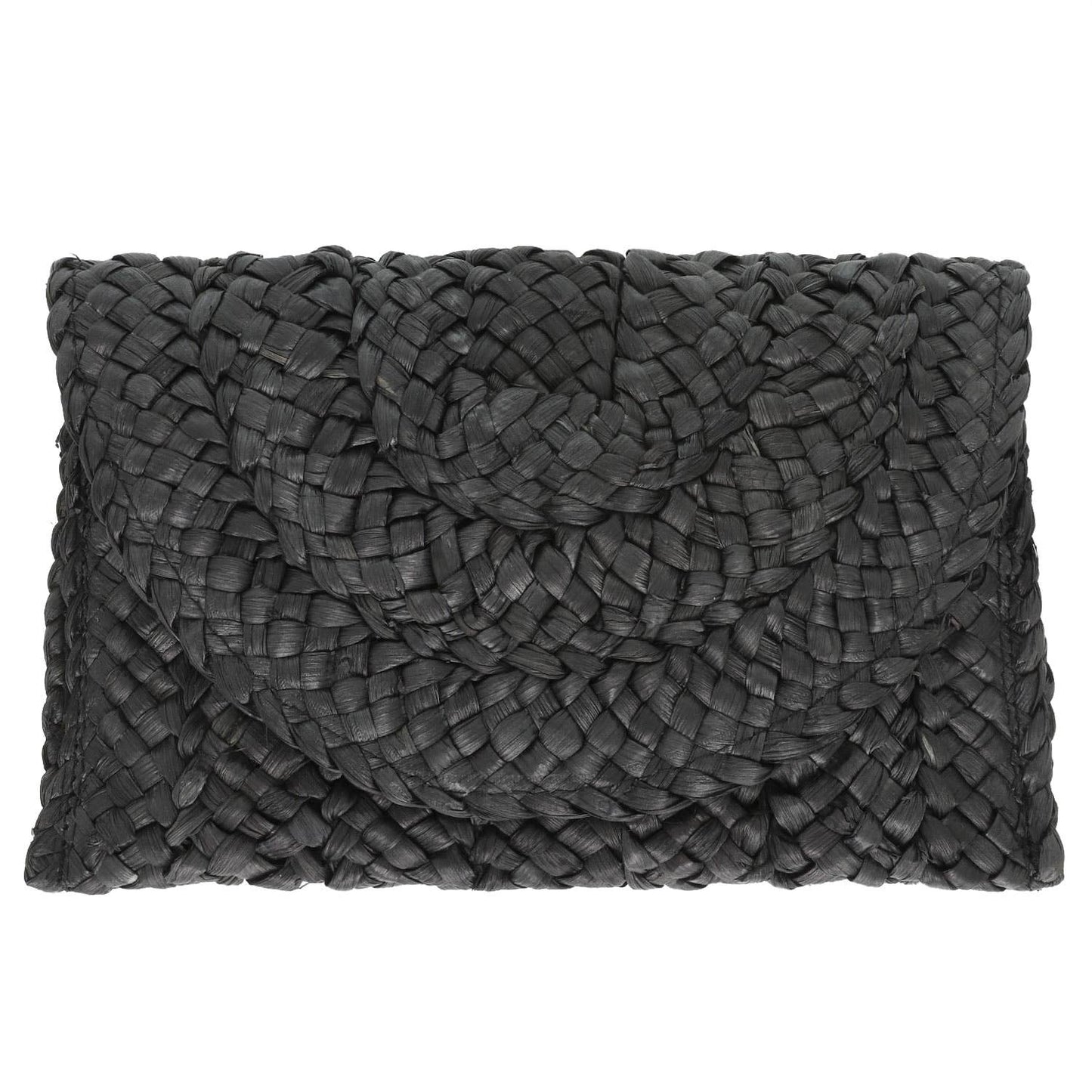 Straw Woven Raffia Clutch Handbag in Black