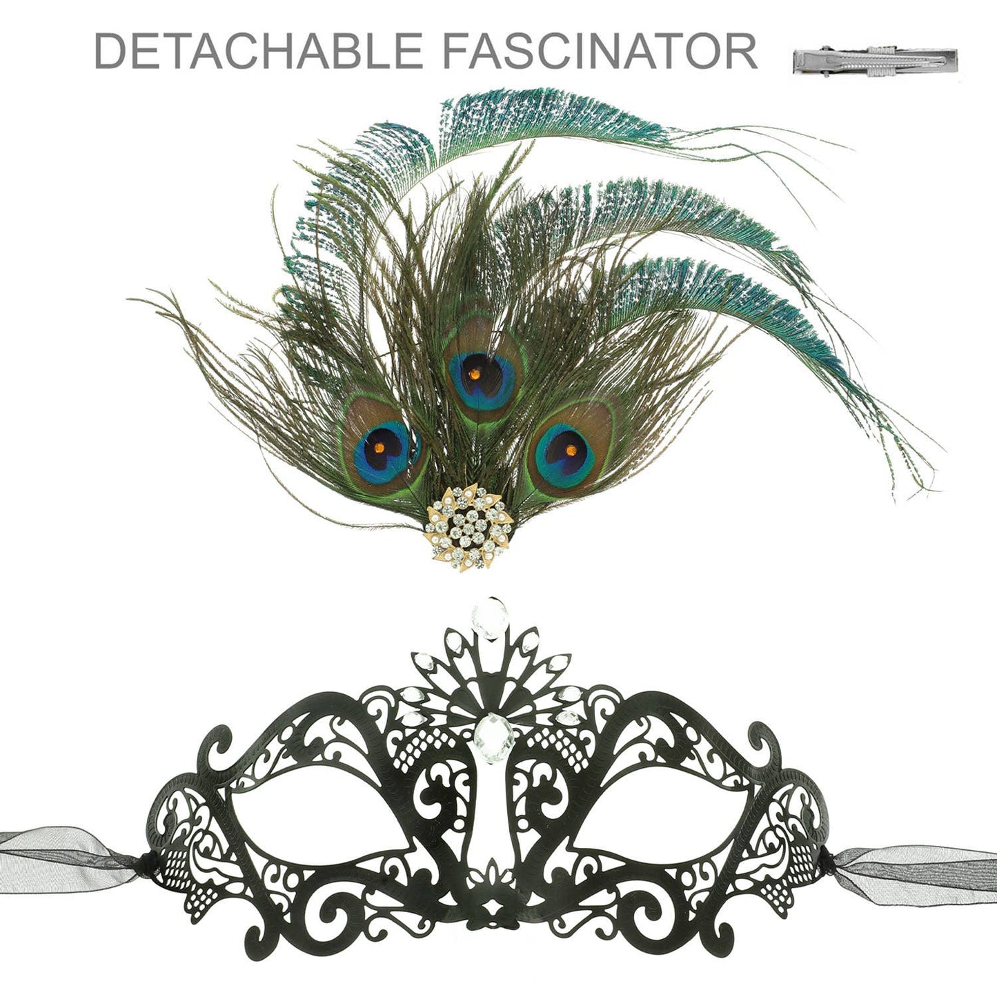 Crystal Masquerade Mask with Detachable Feather Fascinator