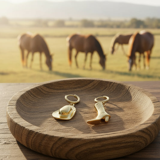 Western Cowgirl Hat & Boot Huggie Earrings