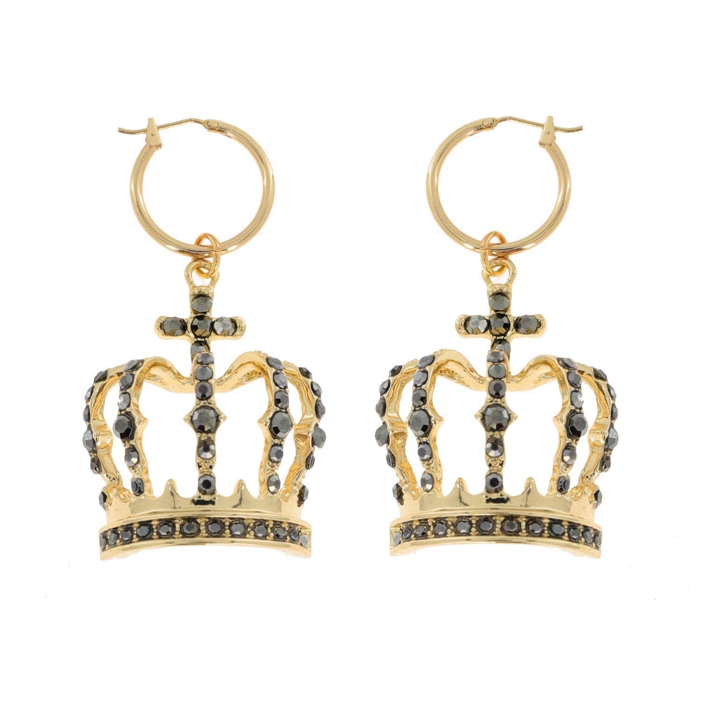 Crystal Royal Crown Charm Hoop Earrings
