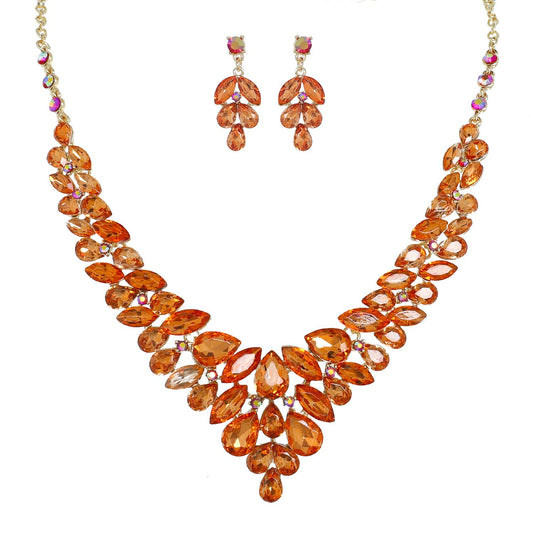 Crystal Cluster Gemstone V-Shaped Necklace Set