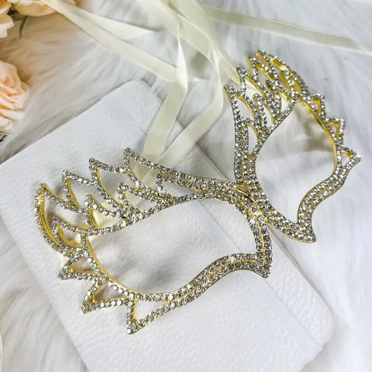 Gold Masquerade Mask, Venetian Mardi Gras Rhinestone Mask