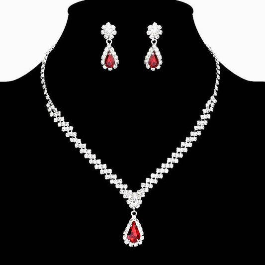 Pear Pendant Zigzag Rhinestone Necklace Set