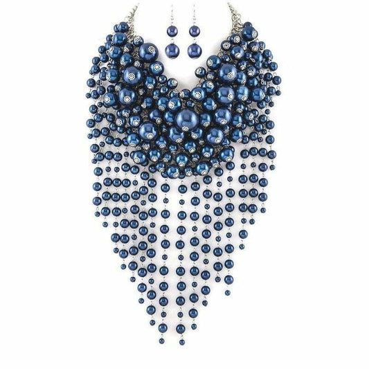Chunky Dangling Pearls Choker Necklace Set