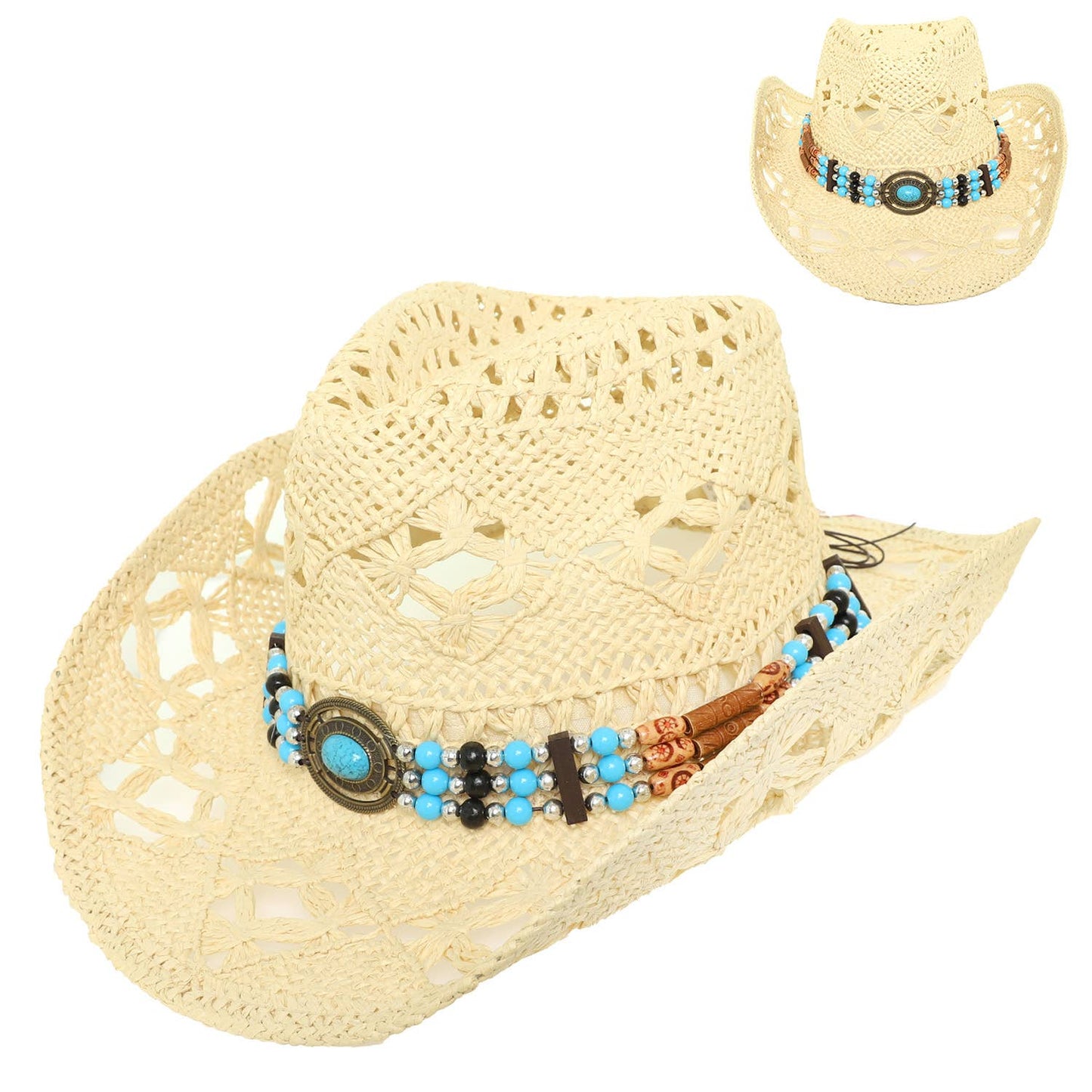 Western Hollow Cut Straw Woven Cowboy Hat