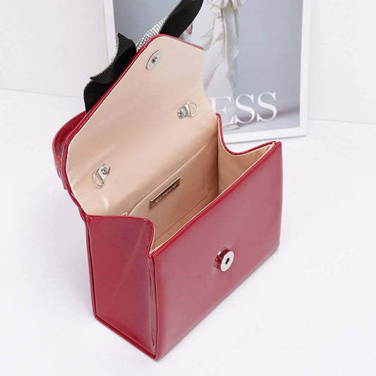 Enamel Rhinestone Ribbon Top Handle Clutch