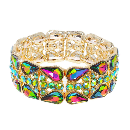 Crystal Gemstone Tear Drop Cluster Bracelet