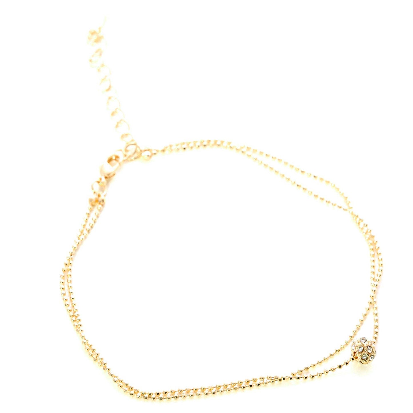 Paved Sphere 2 Row Strand Rhinestone Anklet
