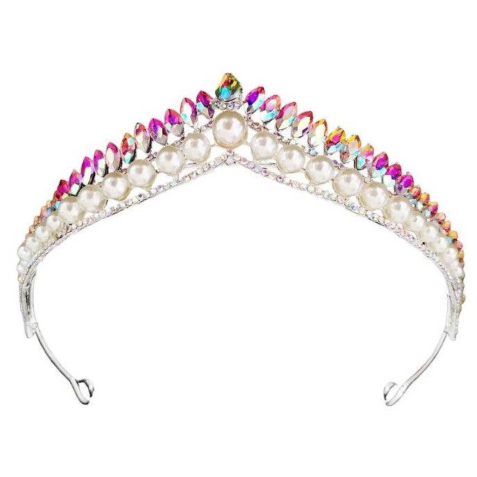 Low High Dandy Rhinestone Pearls Tiara