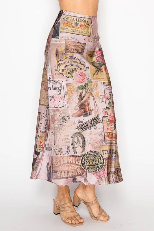 Rose West Silky Satin Midi Skirt