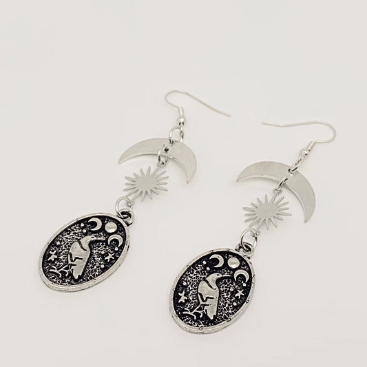 Dark Crow Star Moon Earrings
