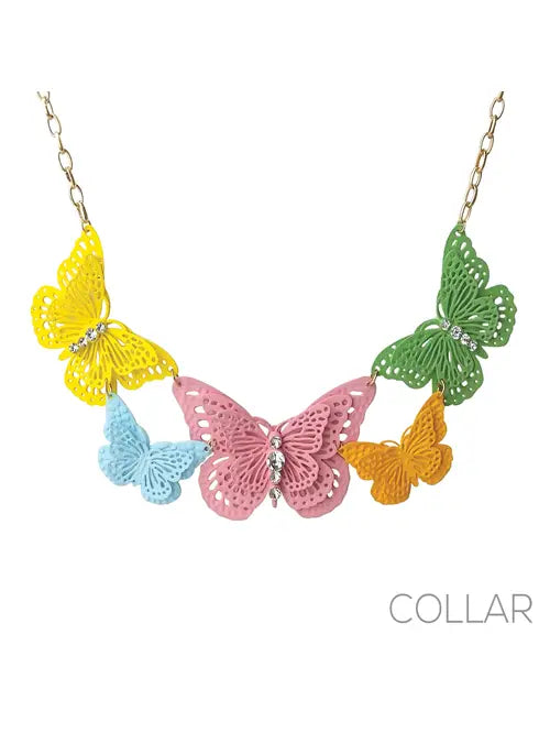Multicolored Butterfly Collar Necklace W/Rhinestones