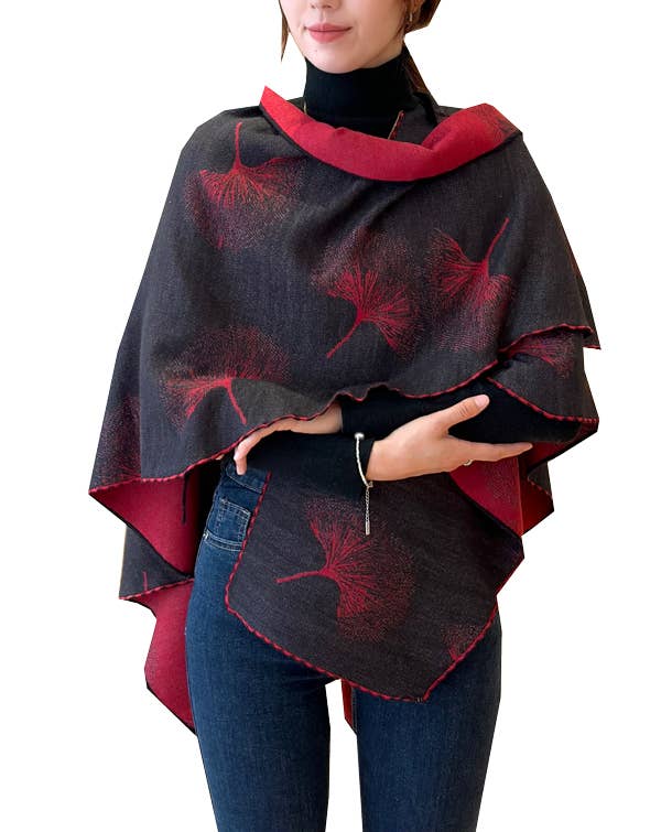 Red & Black Ginkgo Short Loop Wrap