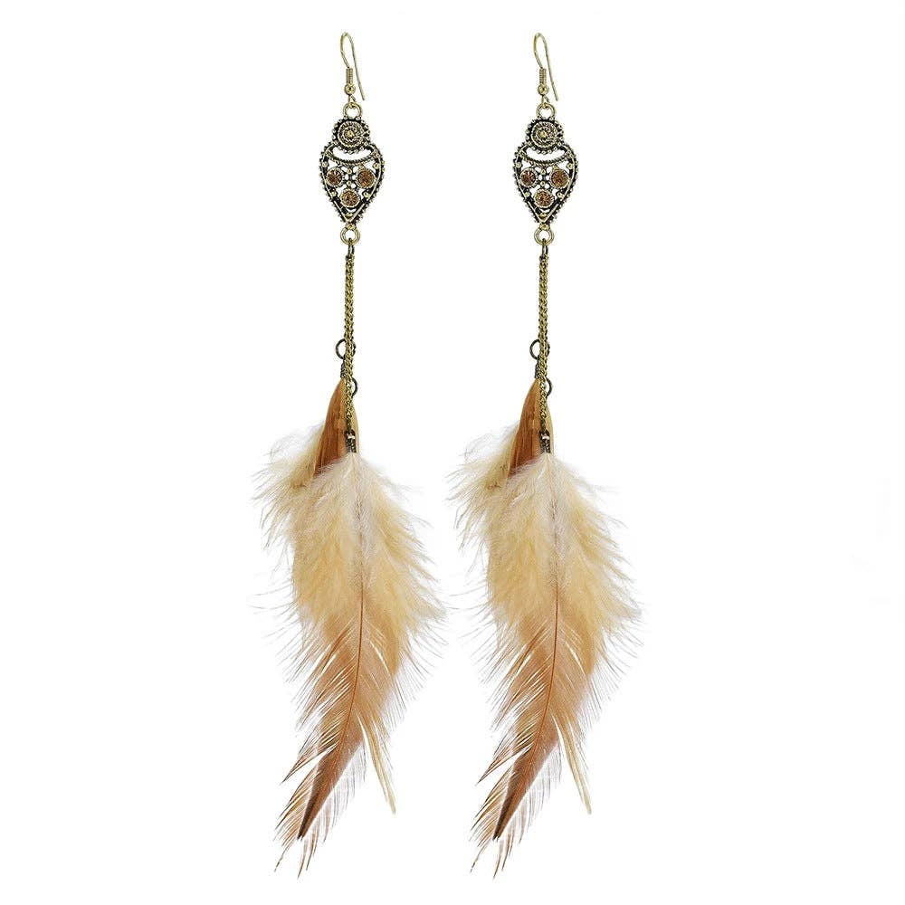 Long Feather Tassel Dangle Earrings