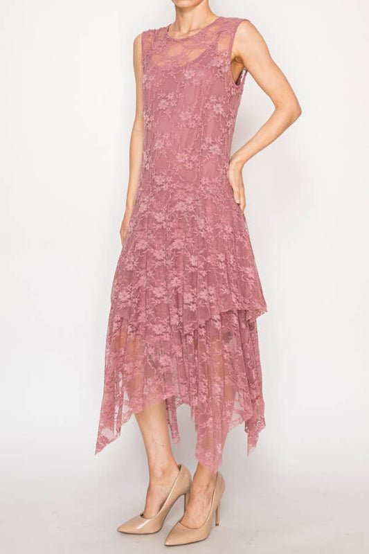 Sleeveless Tiered All Lace Dress