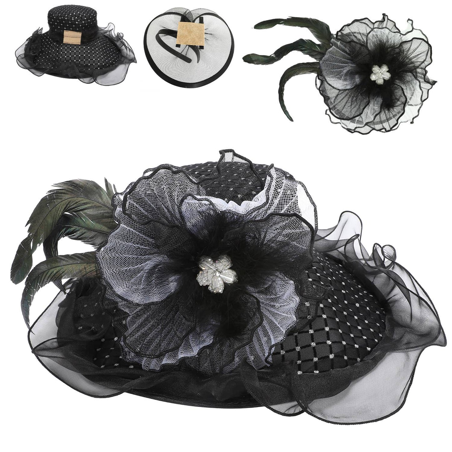 Floral Fantasy 2-in-1 Organza Fascinator Hat in Black