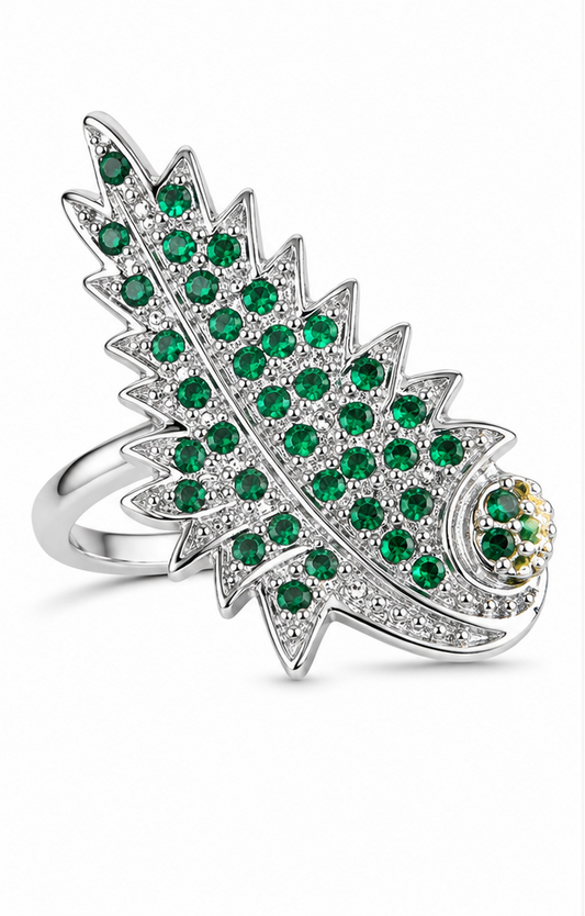 Emerald Feather Statement Ring