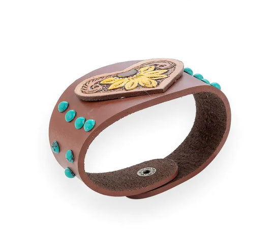 Evening's Bloom Leather Cuff Bracelet