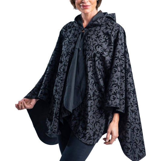 Black Velvet Swirls Rain Travel Cape