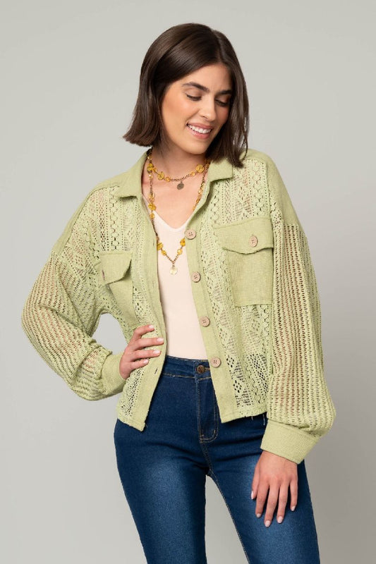Crochet Lace Button Front Jacket