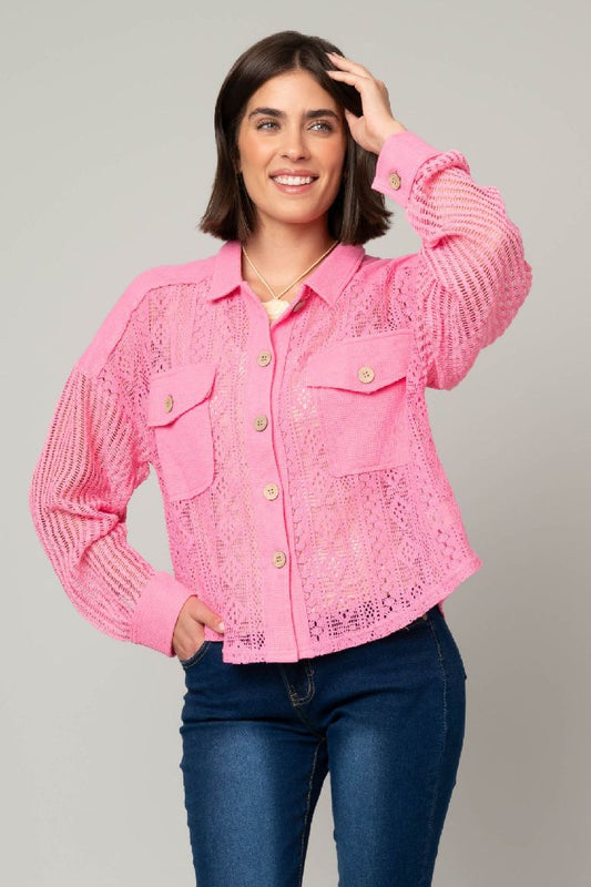 Crochet Lace Button Front Jacket