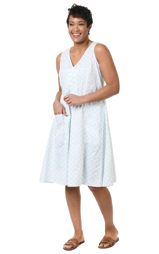 Poppie Dress in Aqua Leaf