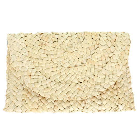 Straw Woven Raffia Clutch Handbag in Ivory