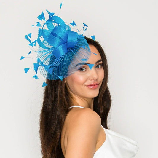 Sheer Mesh Loop Feather Spray Fascinator with Headband