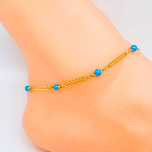 Turquoise Beaded Geometric Design Gold Plated Anklet